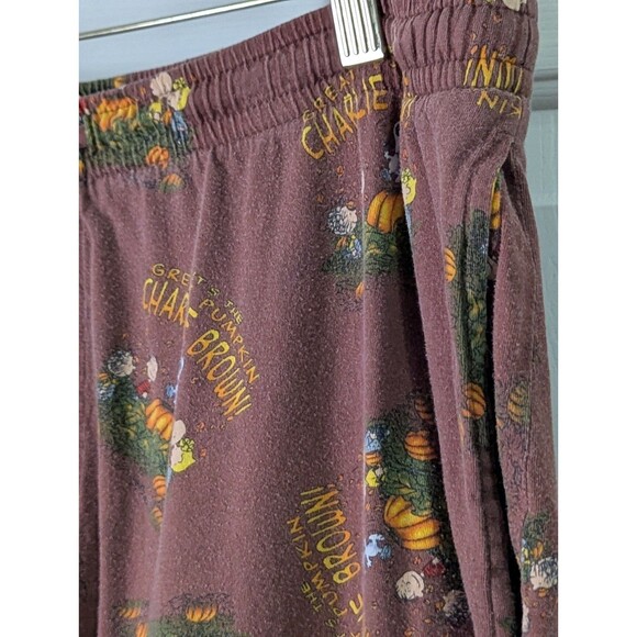 VTG Charlie Brown Great Pumpkin Pajama Pants Mens Large Brown Drawstring Pocket - Picture 4 of 7